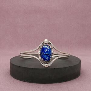 sterling silver vintage blue dichroic glass cuff bracelet size 6.75in